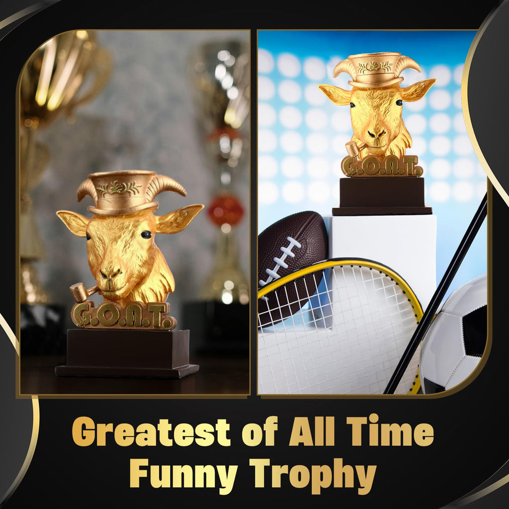 Zhengmy Goat Trophy Winner Award G. O. A. T. Funny Gifts for Dad, Humorous Resin Statue Appreciation Recognition Plaque for Sports Office Employee Boss Coworker(Golden)