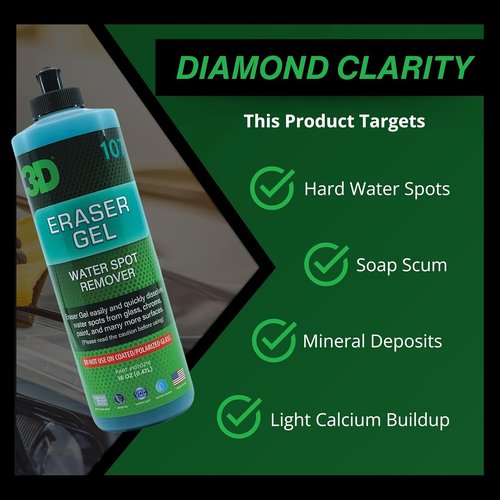 3D Eraser Gel Water Spot Remover - Acidic Formula for Hard Water Spots & Mineral Deposits - 16 oz