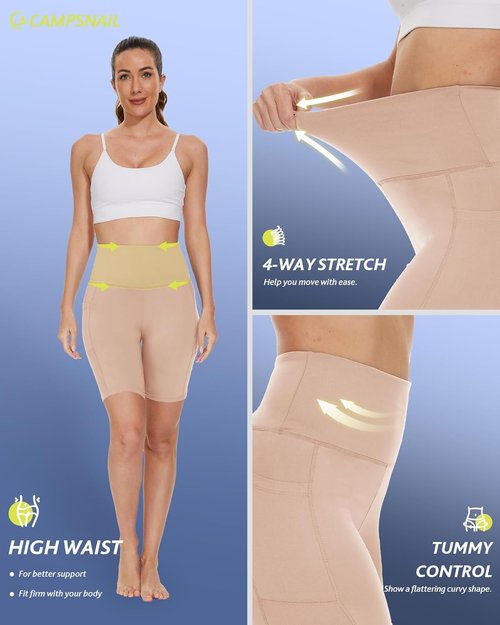 Campsnail Biker Shorts for Women - High Waisted Spandex with Pockets | Tummy Control in 3"/5"/8" Sizes
