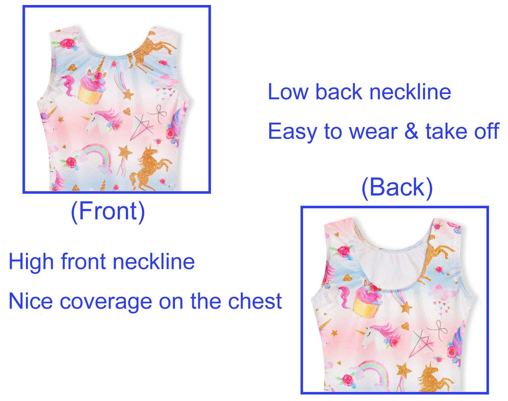 Domusgo Gymnastics Leotard for Girls Size 5-6 Years Old Sparkly Sleeveless Rainbow Unicorn Tumbling Biketards Practice Unitard