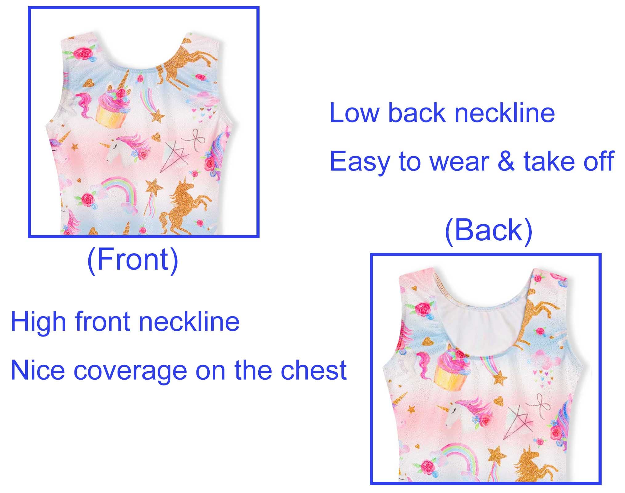 Domusgo Gymnastics Leotard for Girls Size 5-6 Years Old Sparkly Sleeveless Rainbow Unicorn Tumbling Biketards Practice Unitard