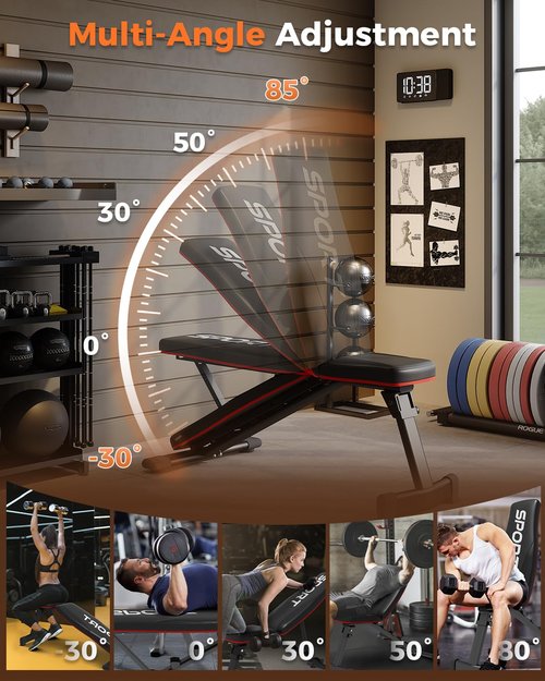 Adjustable Weight Bench for Home Gym, Foldable Workout Bench with 5-Position Backrest, Heavy-Duty Steel Frame, Compact Strength Training Bench for Beginners