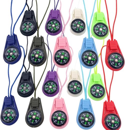 100 Pack Colorful Mini Compasses for Camping Hiking Outdoor and Scout Adventures Bulk Compass Cord Pocket Sized Party Favors