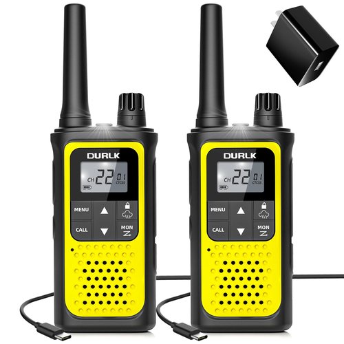 Walkie Talkies Long Range for Adults - 2 Pack Rechargeable Walkie Talkies Two Way Radios 22 FRS Channels, NOAA Weather Alerts, 1800mAh Li-ion Battery, LED Flashlight, VOX for Hiking Camping (Yellow)