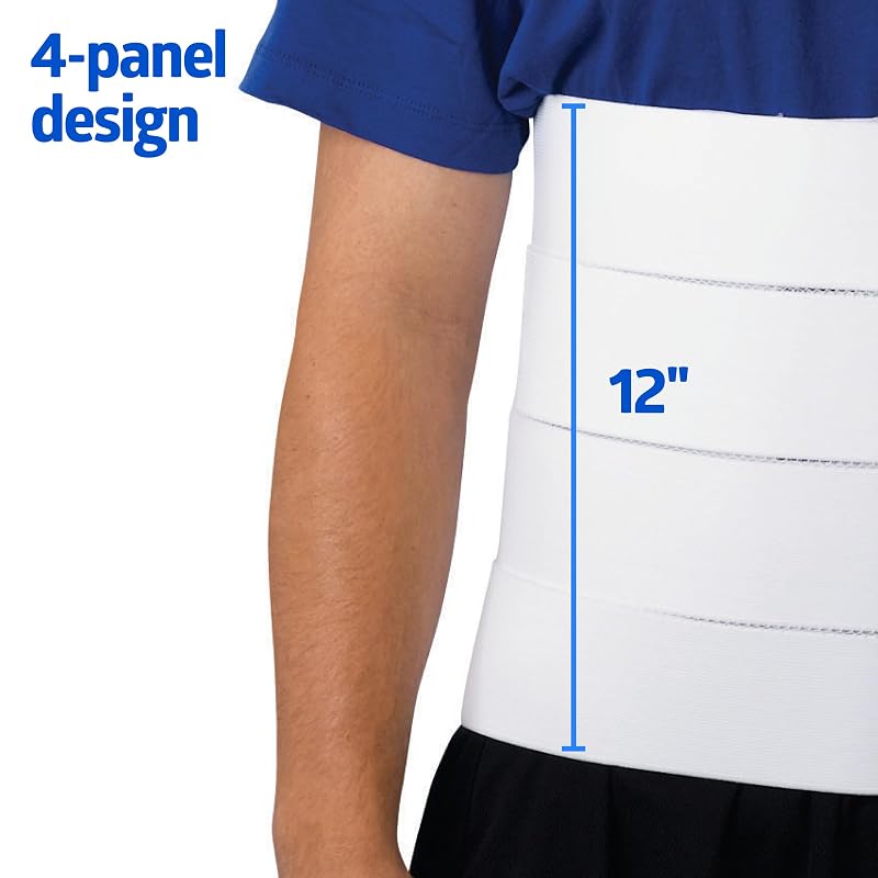Abdominal Binder 12 Inch 4-Panel Support Right Size L/XL 42-62 Inch White