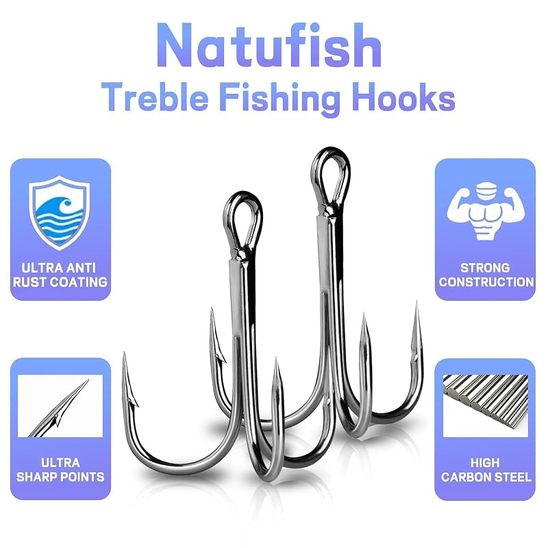 Treble Hooks 25Pcs Replacement Saltwater Fishing Hooks Natufish 3x Barbed 4X Strong