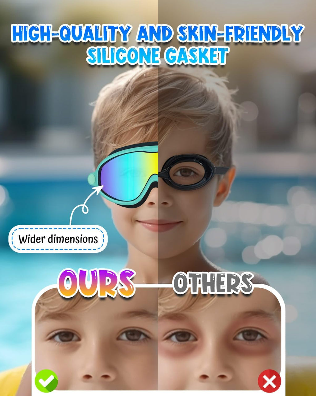 Rantizon Swim Goggles - Wide View Anti-Fog & UV Protection | No Leak Design for Adults & Kids