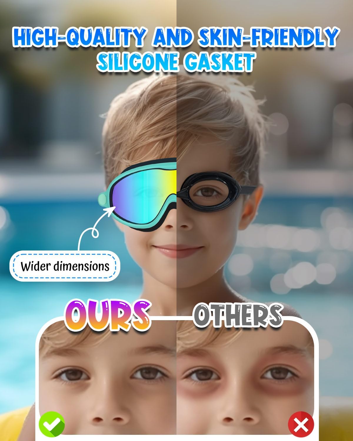 Rantizon Swim Goggles - Wide View Anti-Fog & UV Protection | No Leak Design for Adults & Kids