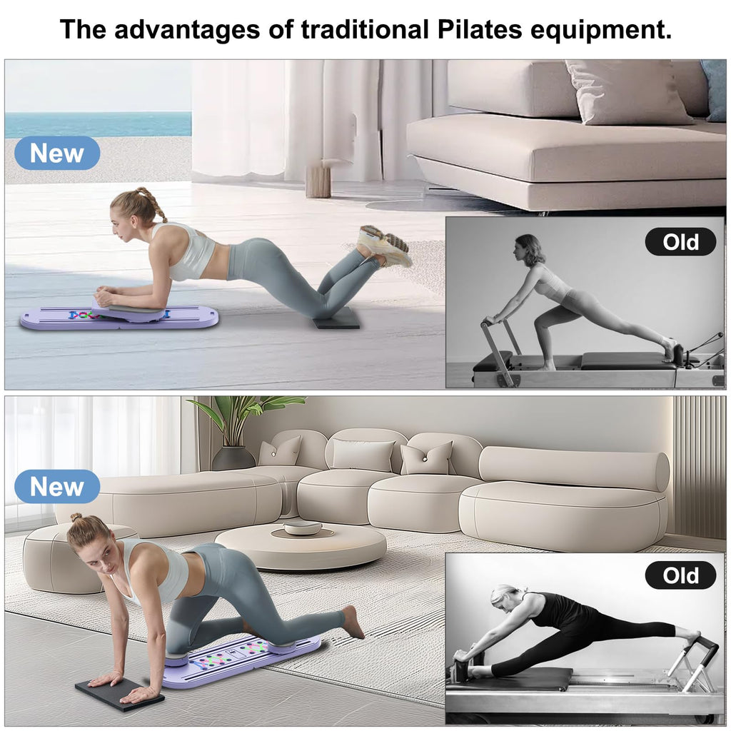 Pilates Board - 2026 Updated Pilates Reformer Machine Set, Multi-Purpose Foldable Pilates Reformer Board for Home, 6 in 1 Pilates Sliding Board (Purple)