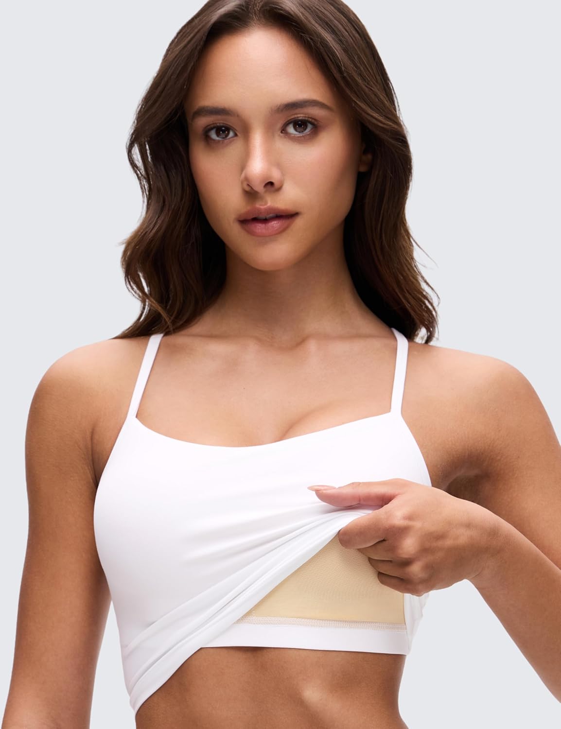 CRZ YOGA Butterluxe Y-Back Crop Tank Top for Women - Padded Longline Sports Bra in Spaghetti Straps