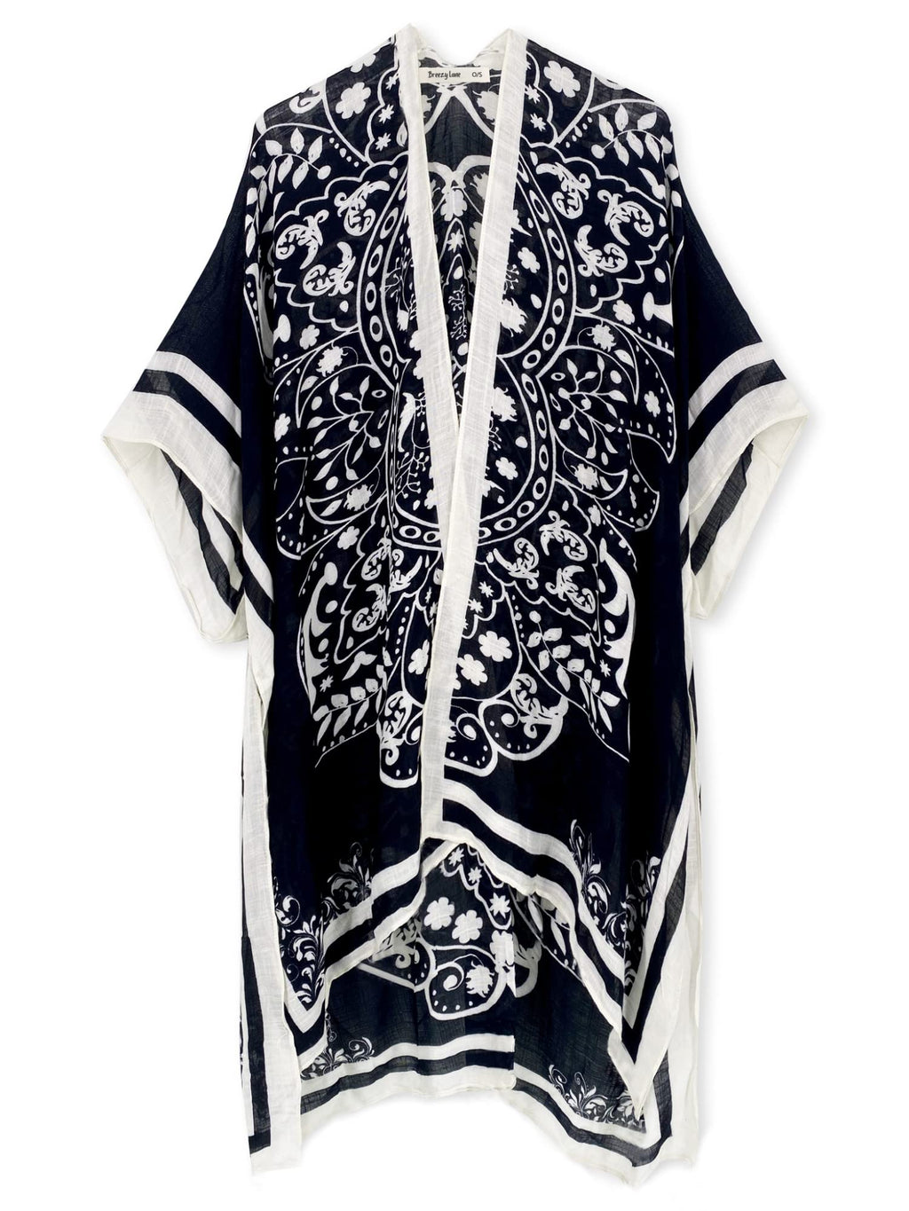 Breezy Lane Kimonos for Women Beach Coverup Bathing Suit Cover Ups for Swimsuit Boho Kimono Cardigans with Black Print