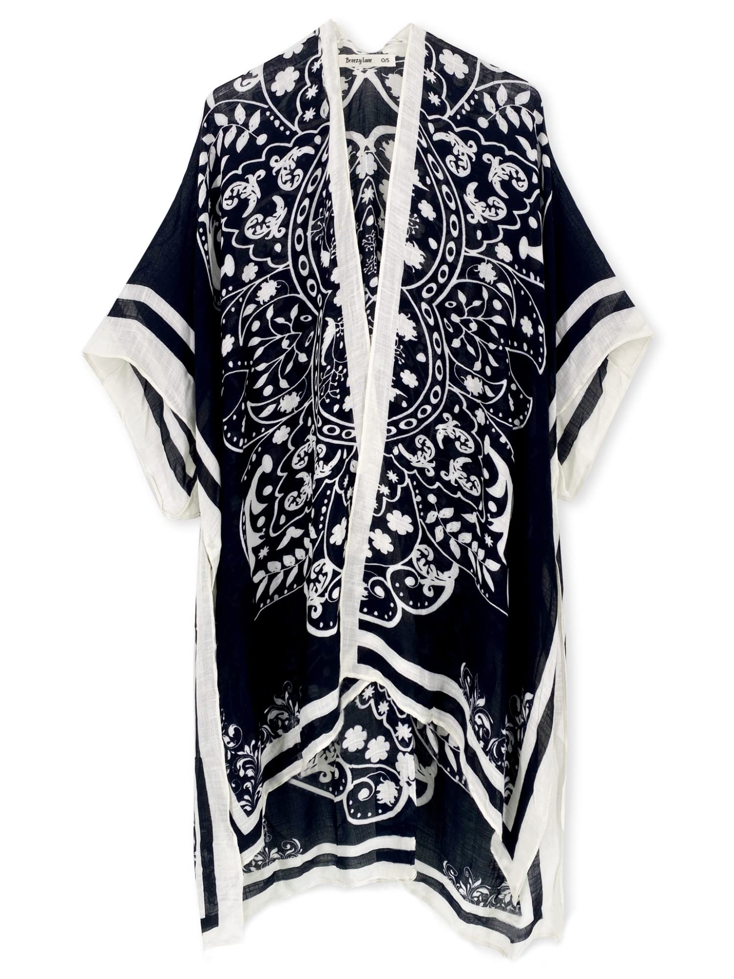 Breezy Lane Kimonos for Women Beach Coverup Bathing Suit Cover Ups for Swimsuit Boho Kimono Cardigans with Black Print