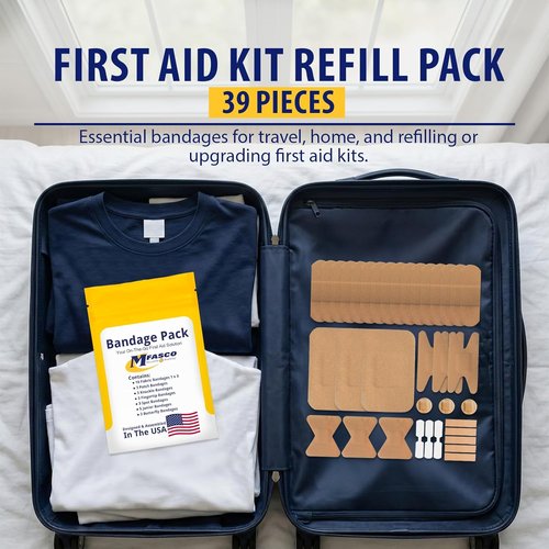 MFASCO First Aid Kit Bandage Refill Pack - Assorted Fabric Bandaids for On-the-Go Care - Small Size