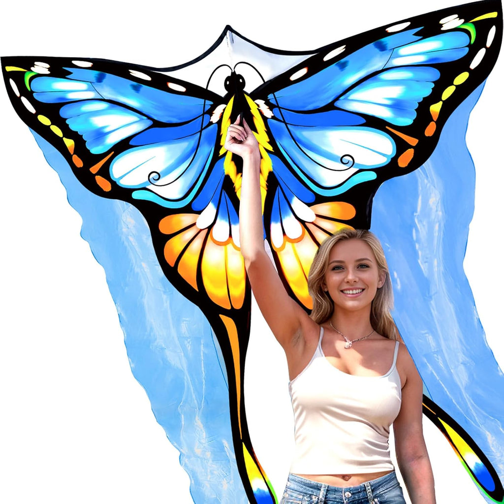 SGftre Blue Tulle Butterfly Kite - Easy to Fly Outdoor Fun for Kids Ages 4-8 | Perfect Summer Activity