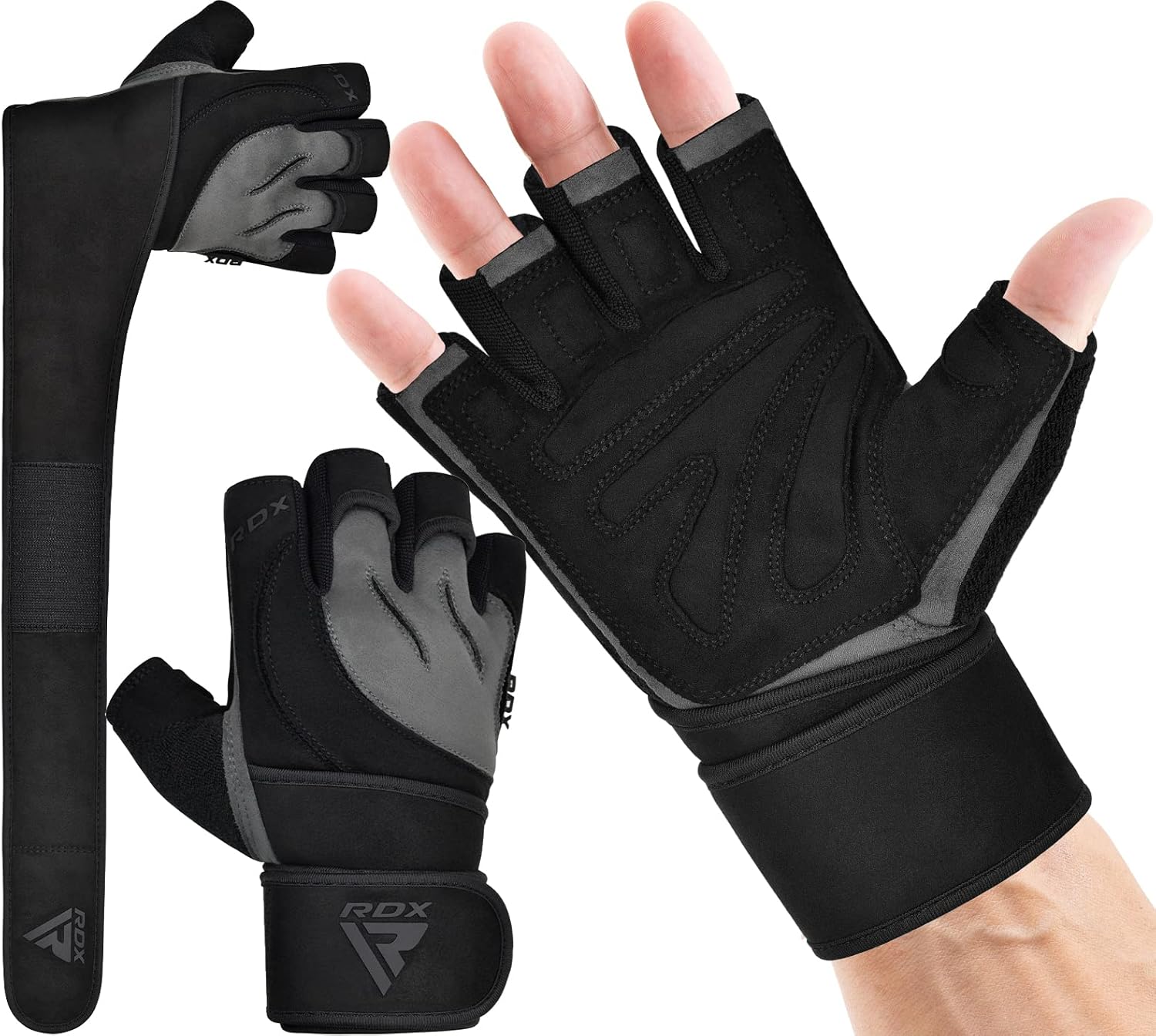 RDX Weight Lifting Gloves - Anti-Slip Padded Palm & Wrist Support | 50 CM Straps for Powerlifting & Bodybuilding