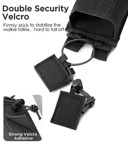 INGIDO Molle Radio Pouch Holster, Adjustable Storage Belt Holder Case Heavy Duty Nylon for Universal Two Ways Walkie Talkie, Black