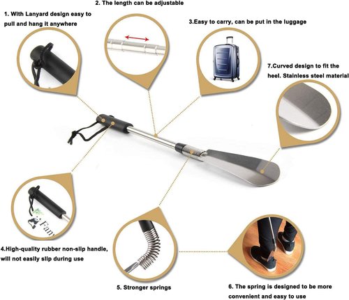 Fanwer Premium Shoe Lifter - Adjustable 16" to 31" Stainless Steel Telescopic Shoe Horn