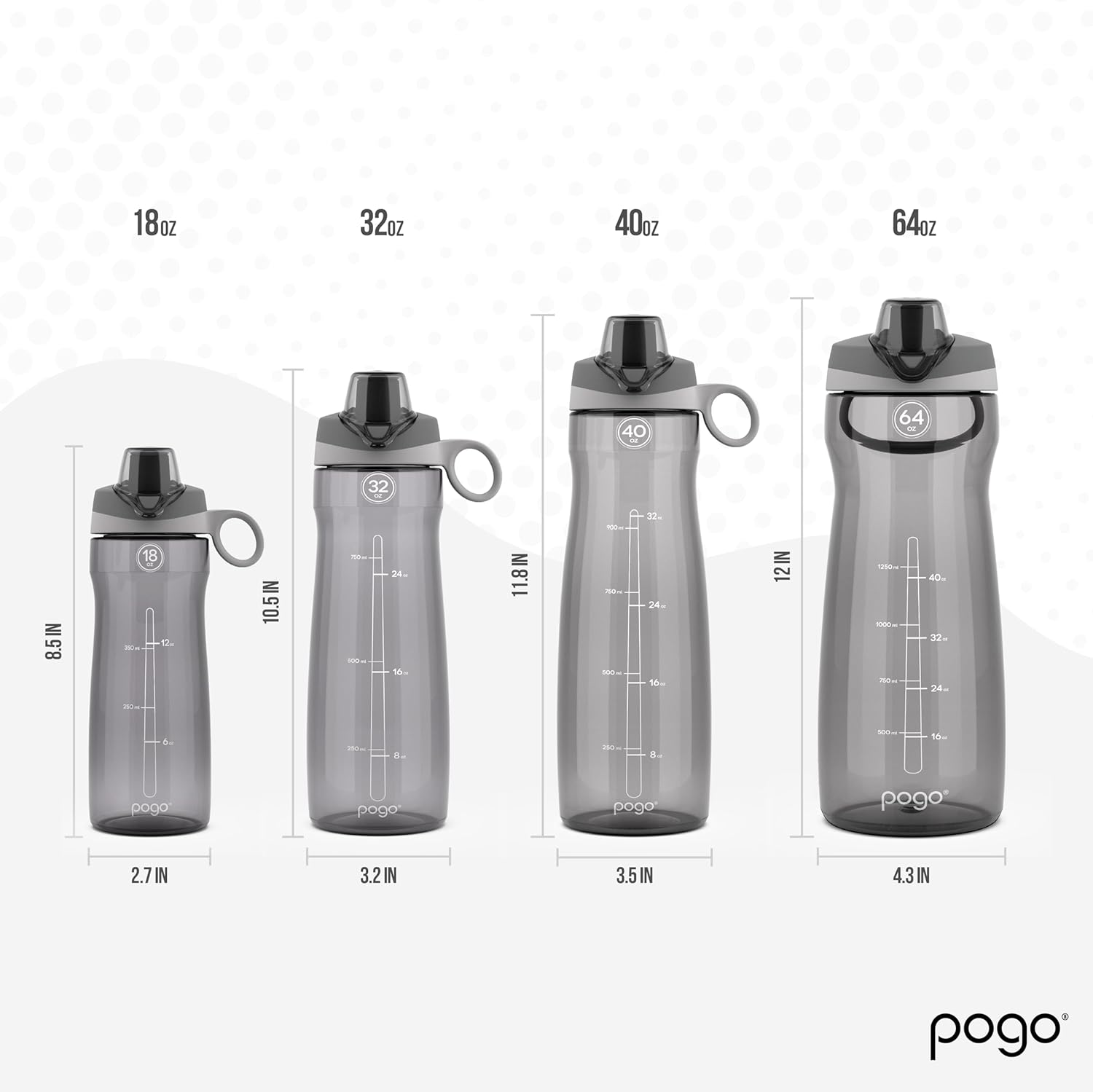 Pogo Water Bottle - Reusable BPA-Free with Chug Lid & Carry Handle | Perfect for Travel & Gym | 18oz, 32oz, 40oz, 64oz
