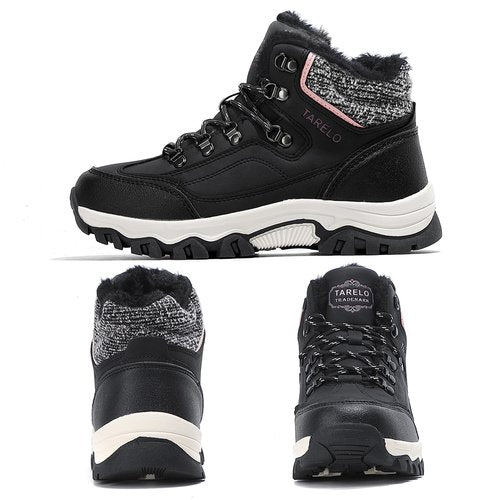 TARELO Womens Hiking Boots Fur Lined Snow Shoes Winter Warm Ankle Booties Lady Non Slip Walking Fashion Boot (Black 7)