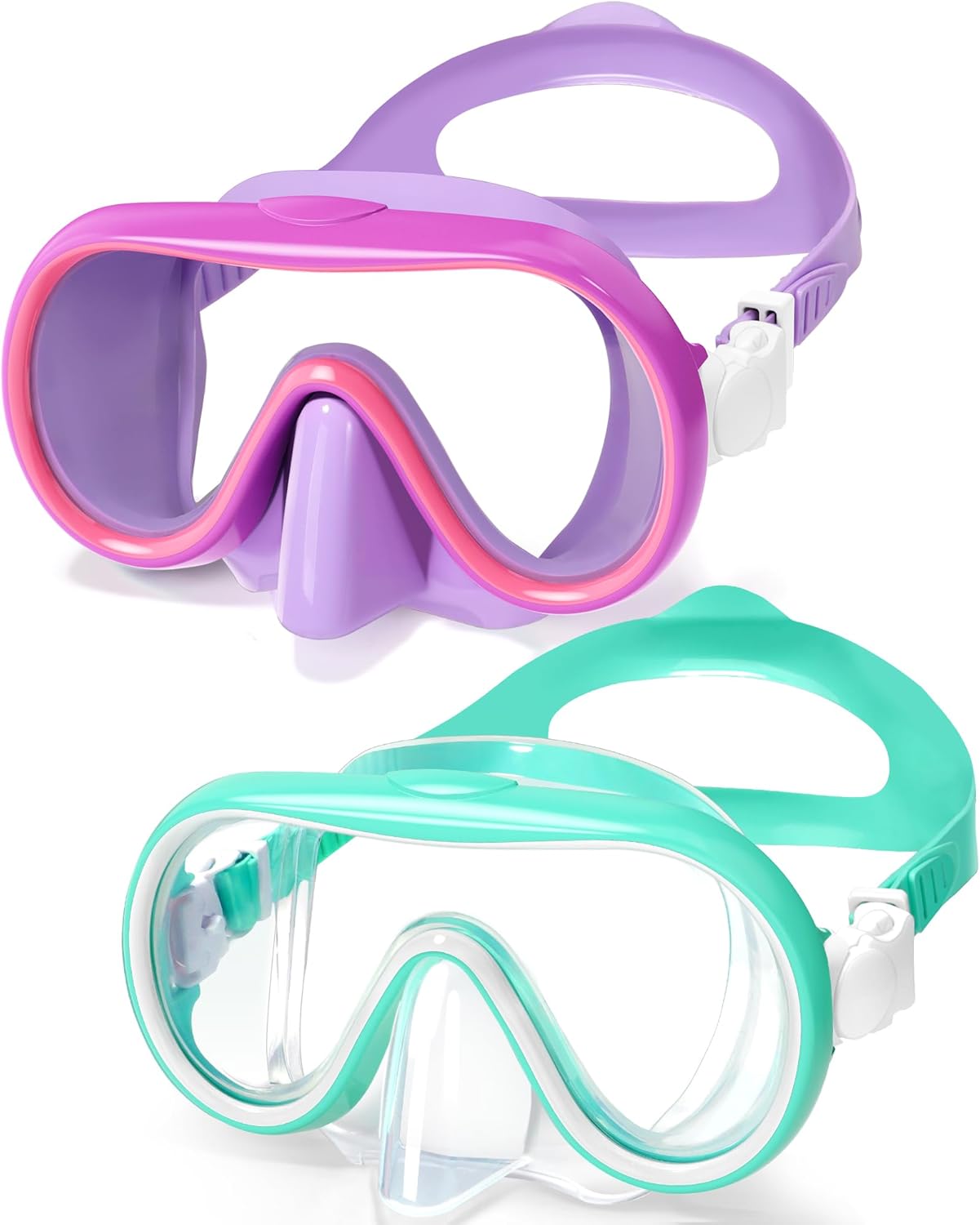 Seago Swim Goggles - 2 Pack with Nose Cover for Kids Ages 6-14 | Wide-Frame Design for Comfort