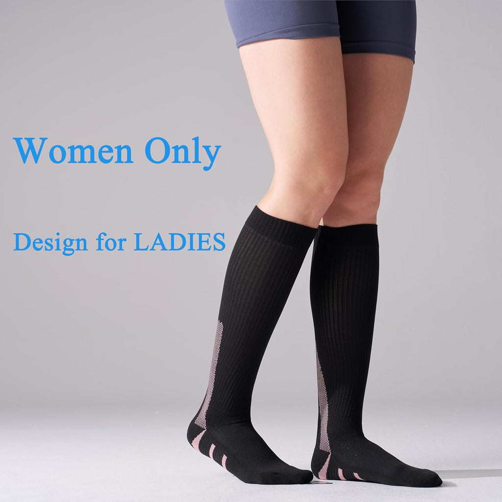 Skiennix Compression Socks for Women - 20-30mmHg Graduated Support for Running | 4 Pairs