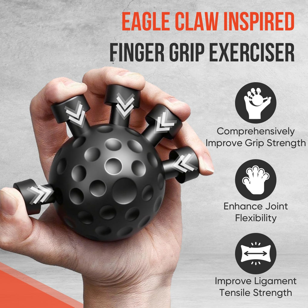 TEAWOO 4-Pack Grip Strength Trainer Kit, Adjustable Forearm Strengthener, Black Hand Grip Strengthener Balls, Finger Exerciser & Stretcher for Strength Training, Recovery & Flexibility