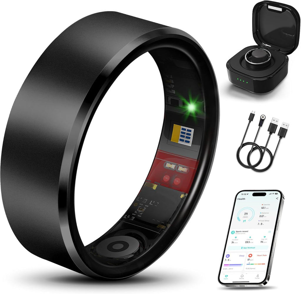 Smart Health Ring 2.0 - Slim Fitness Tracker for Heart, Blood Oxygen & Sleep Monitoring | Waterproof Black 14