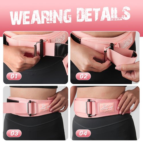 WKWE Lifting Belt Women (4 Inch Wide) Self-Locking Weightlifting Belt for Ladies Gym Cross Training, Bodybuilding, Deadlifts, Squats Power Lifting- Adjustable Olympic Lifting Lower Back Support