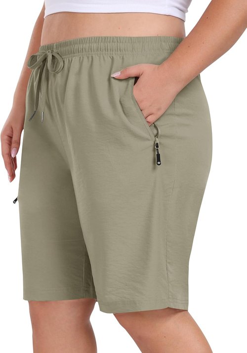 MoFiz Women's Plus Size Hiking Shorts - Lightweight Quick-Dry Athletic Shorts in Grey Khaki, 4XL