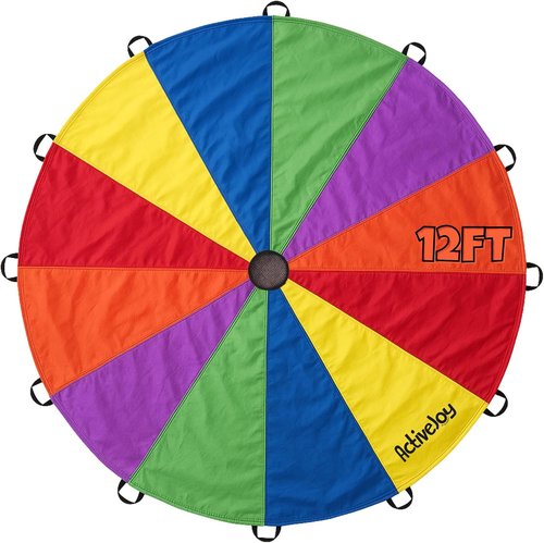 Activejoy - Kids Rainbow Parachute Toy - 8ft, 12ft, 20ft, 24ft - Perfect for Gym Class & Outdoor Fun