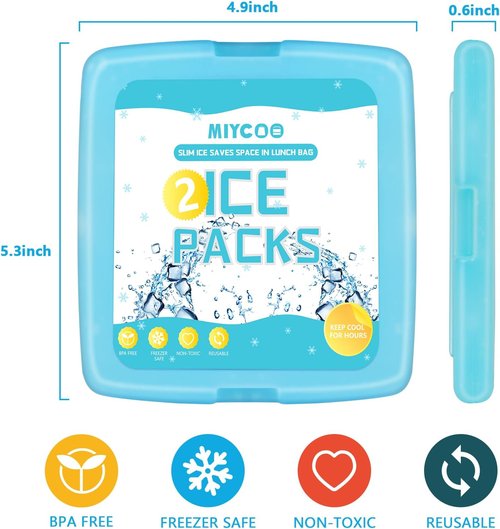 MIYCOO Ice Packs - Quick Freeze Space-Saving Reusable Cool Packs for Lunch Boxes & Bags