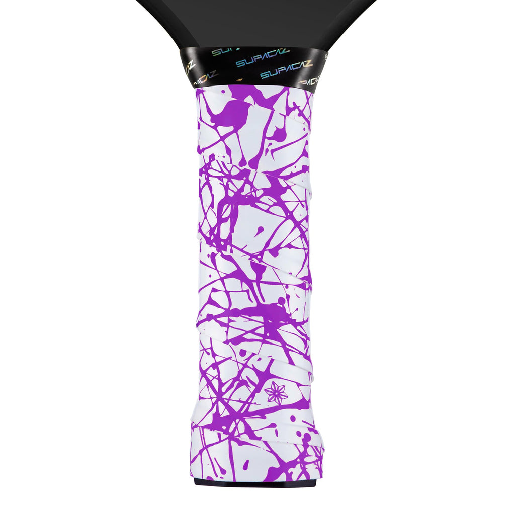Supacaz Super Sticky Kush Neon Purple Splat Pickleball Overgrip - Tacky Pickleball Paddle Grip Tape Wrap - Pickle Ball Anti-Sweat Overwrap - 3pk