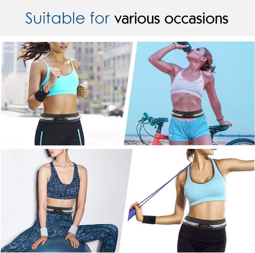 MoKo Sports Running Belt - Sweatproof Reflective Waist Pack for iPhone & Galaxy | Slim Dual Pouch Design