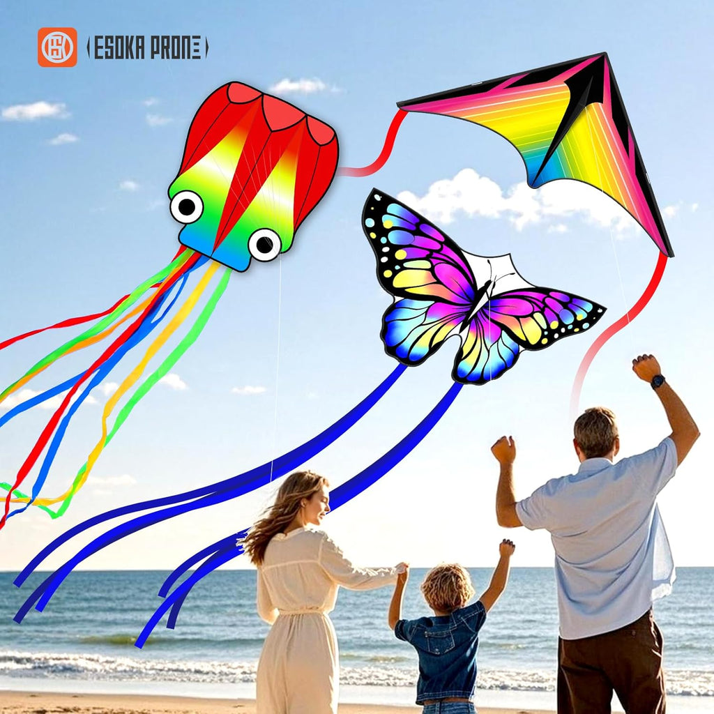 QC Grassland Kites - Easy to Fly Beach Kites for Kids & Adults | Perfect Gift for Ages 4-8, Includes 328ft String