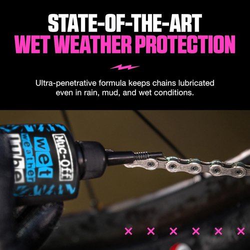Muc-Off Chain Wet Lube 120ml - Biodegradable Bicycle Lubricant | Reduces Friction & Extends Chain Life | Wax-Based Water Repellent for MTB & Road Bikes