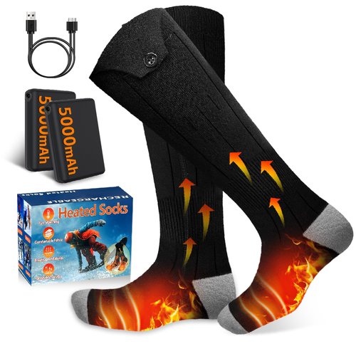 Heated Socks for Men - 5V5000mAh Rechargeable Battery Electric Heating Socks Heat Up to 9 Hours Foot Sole&Instep Heating 4 Heating Levels Suitable for Winter Outdoor Work Hunting Camping Hiking
