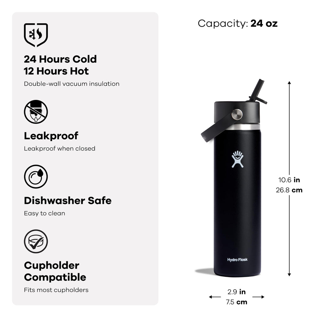 Hydro Flask Water Bottle - Insulated Stainless Steel - Wide Straw Lid, Non Spill, Leakproof in 24 Oz Glimmer Pink
