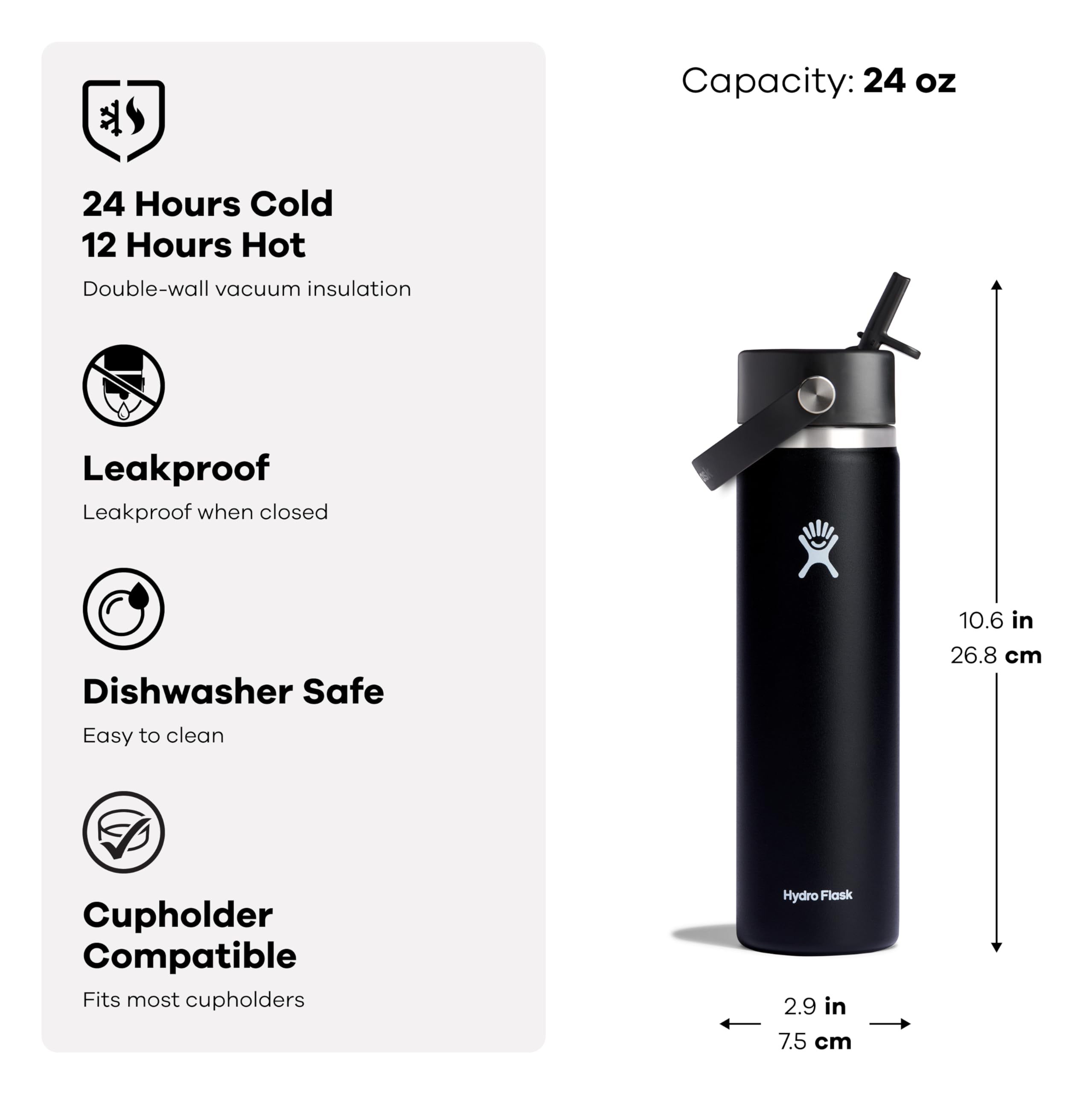 Hydro Flask Water Bottle - Insulated Stainless Steel - Wide Straw Lid, Non Spill, Leakproof in 24 Oz Glimmer Pink