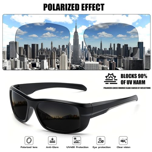 SQOQS 3Pack Polarized Sports Sunglasses for Men, Wrap Around Frame UV400 Goggles Sun Glasses for Cycling Fishing Driving