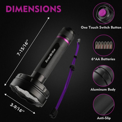 EverBrite UV Flashlight - 128 LED Blacklight for Pet Urine Detection & Scorpion Spotting | 395nm, Batteries Included