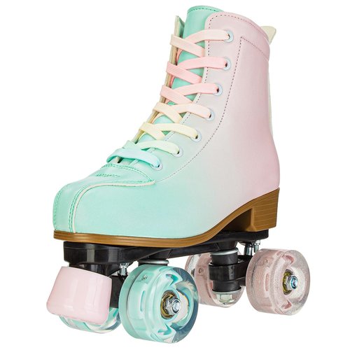 YYW Light Up Roller Skates for Girls and Women - Fantastic Gradient Pink and Green PU Leather, Indoor Outdoor Use for Ages 8-12 (35-US Women 5/ Youth 4)