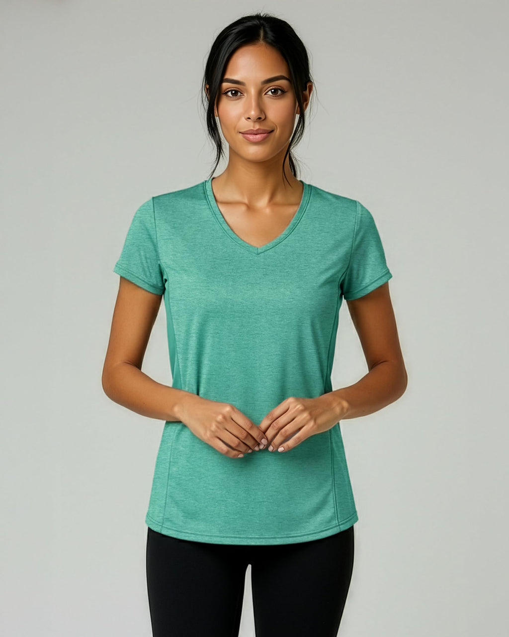 Real Essentials 5 Pack: Women's Dry-Fit Short Sleeve V Neck T Shirt Workout Fitness Yoga Top Tee, Set 15, S