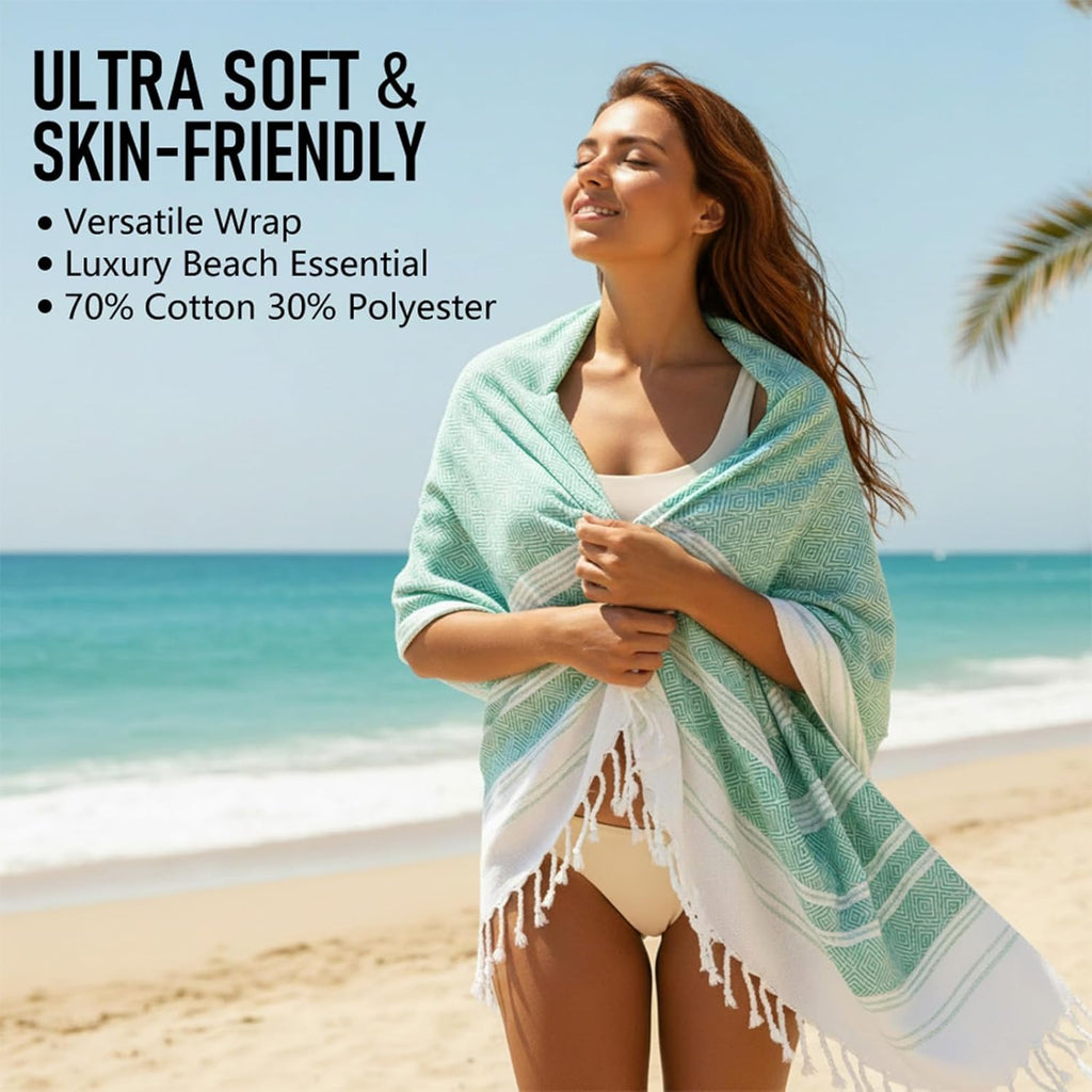 Skiennix 4 Pack Cotton Turkish Beach Towels - Lightweight, Quick-Dry, Oversized XL for Travel & Pool