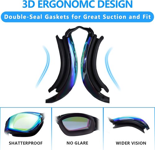 Keary Anti-Fog Swim Goggles - Waterproof Triathlon Goggles for Adults & Kids 6+ | 2 Pack with 3 Nose Pieces