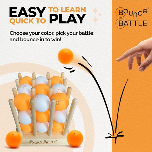 Bounce Battle Wood Edition - Fast-Paced Skill & Strategy Game for Kids 8+ | 27 Balls & Wooden Cube Included