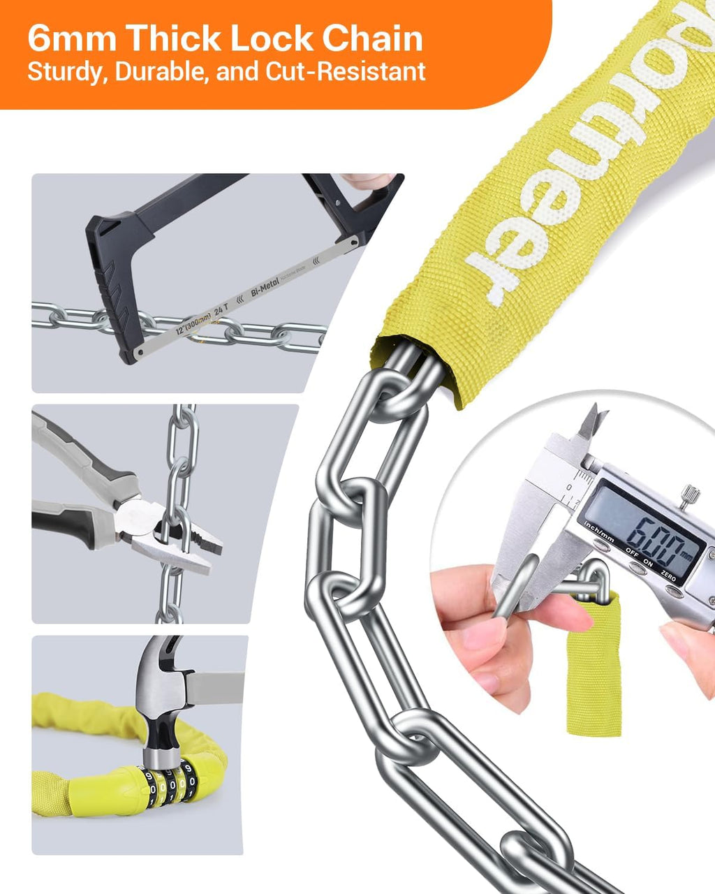 Sportneer Bike Lock - High Security 5-Digit Combination Chain Lock | Keyless Design, 3.2/3.6/4ft Length, 4/6mm Thick