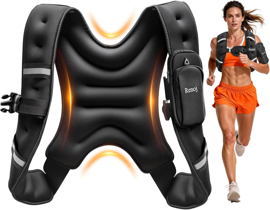 Renoj Weighted Vest - Adjustable Weights for Walking & Training | Reflective Strips & Storage Pocket