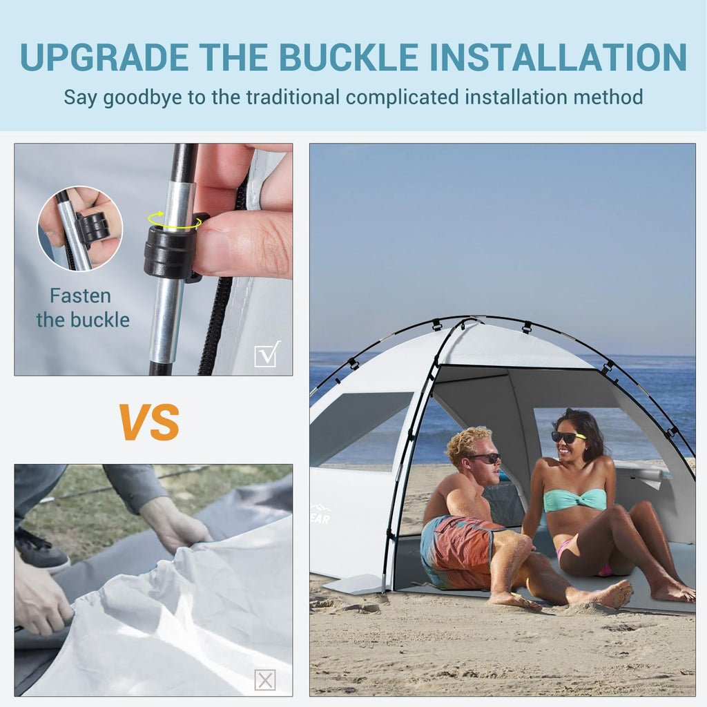 Elegear CumbreX™ Beach Tent Sun Shelter with Canopy, 4-5 Person Pop Up Beach Tent, Easy Setup UPF 50+ UV Protection Portable Lightweight Double Silver Coating Cabana Sun Shade Shelter - Silver
