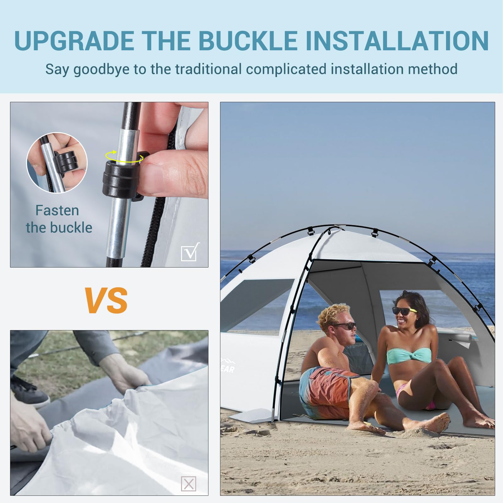 Elegear CumbreX™ Beach Tent Sun Shelter with Canopy, 4-5 Person Pop Up Beach Tent, Easy Setup UPF 50+ UV Protection Portable Lightweight Double Silver Coating Cabana Sun Shade Shelter - Silver