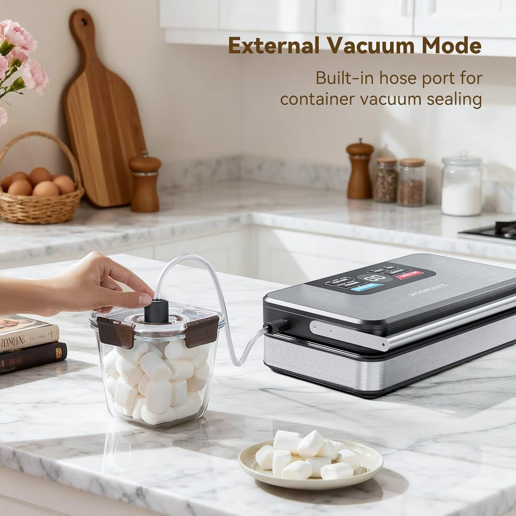 Skiennix Vacuum Sealer - Powerful 95kPa Fully Automatic 10-in-1 Food Sealer with Built-in Cutter & Roll Storage